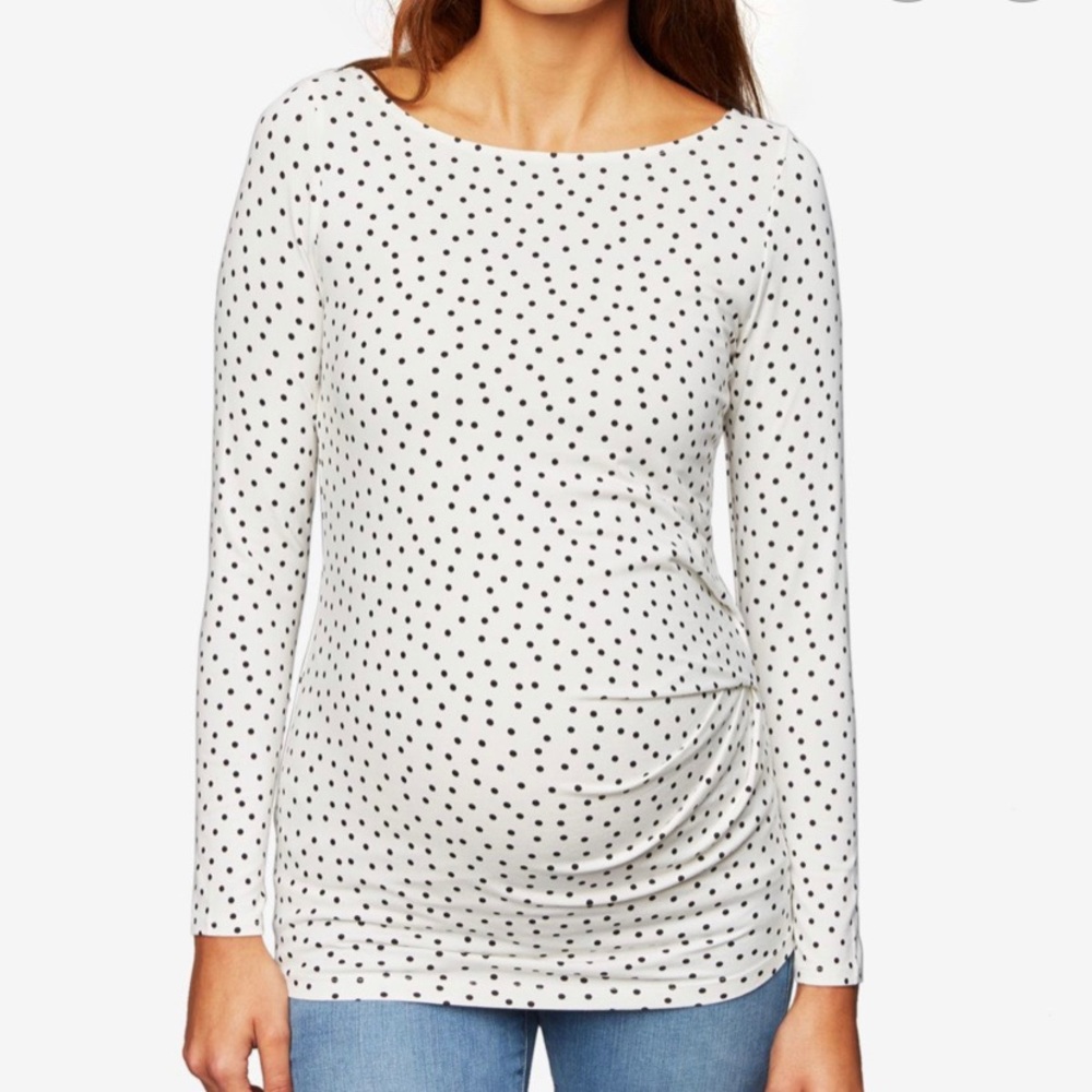 Pea in the Pod white & black dot top, size small